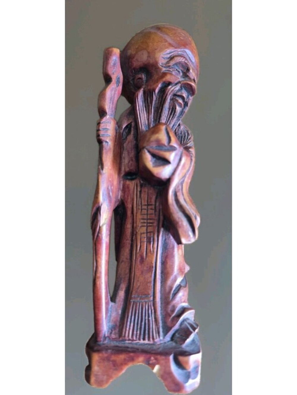 Rare Antique Chinese Rosewood Figurine  Shou Lao Chinese Wise Man Wooden 6" T